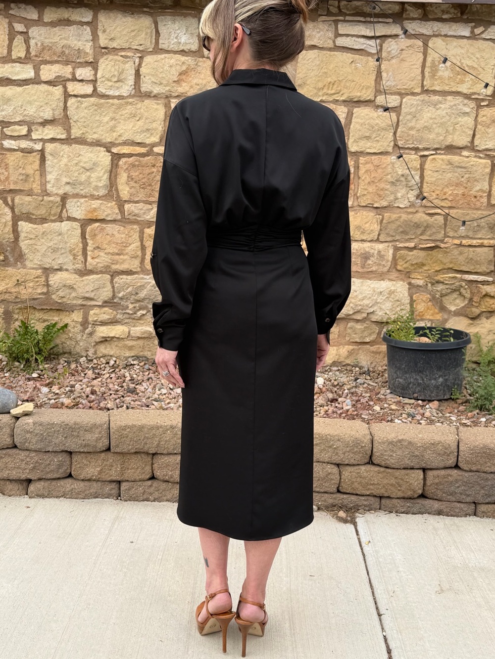 Antonio Melani Ruched Botton Down Black Midi Dress With Tailored Waist Women’s 6